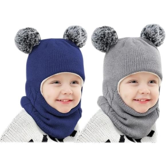 Kids Unisex Winter Hat Scarf Set Navy and Gray